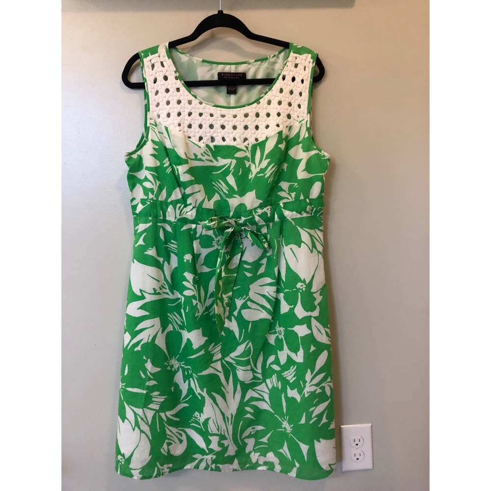Green and white floral dress